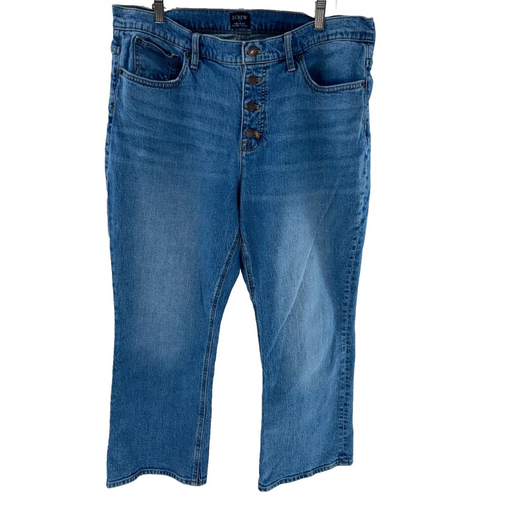 Women's J Crew Factory Mid-Rise Button Fly Flare Crop Jeans Size 38 (18)